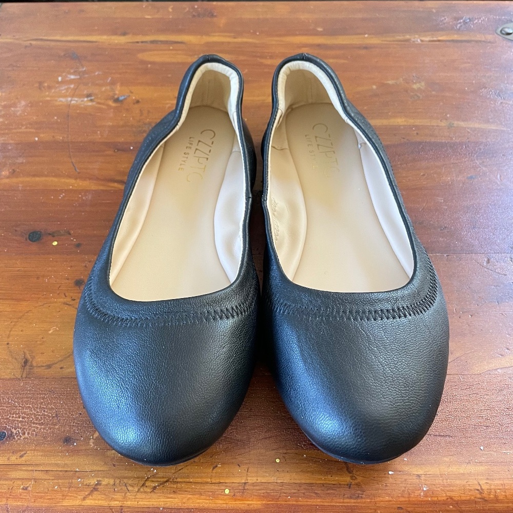 Czzptc Lifestyle Lambskin Ballet Flats Black Women's Size 8.8